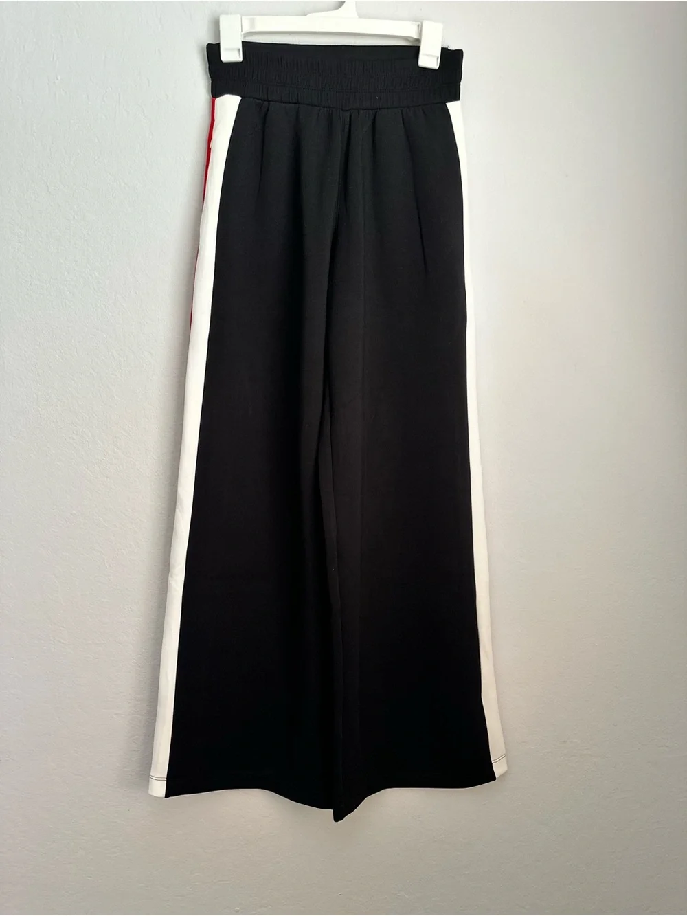 SPANX AirEssentials Black Wide-Leg Pants with Red and White Side Stripes - Picture 7 of 8